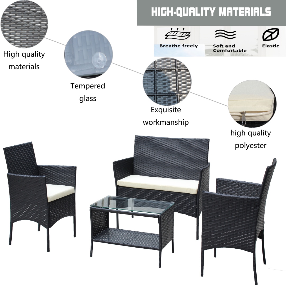 4 PC Rattan Patio Furniture Set Outdoor Patio